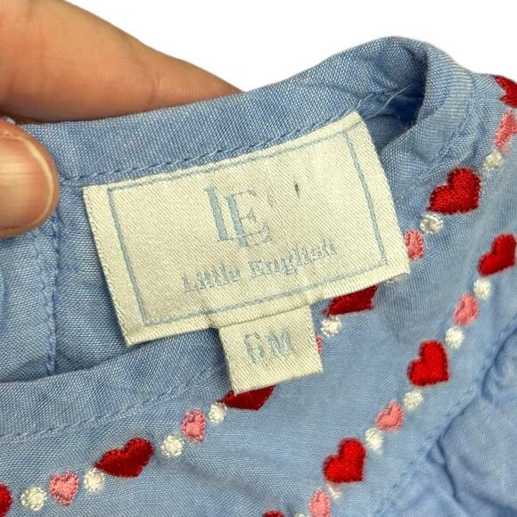 Little English Blue Red Pink Heart Embroidered Cotton Bubble One Piece Girls 6M - Picture 3 of 5